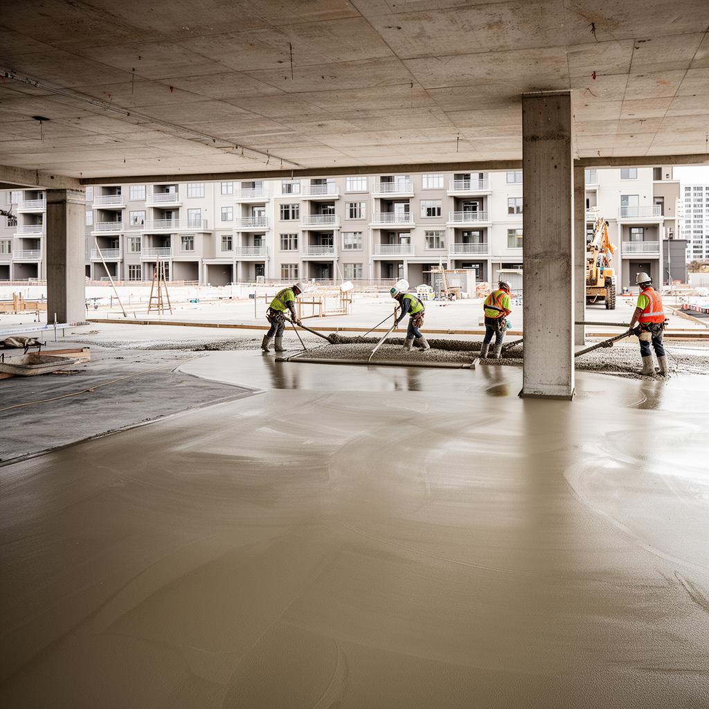 ALUP crew pouring gypcrete on a multi-family floor plate